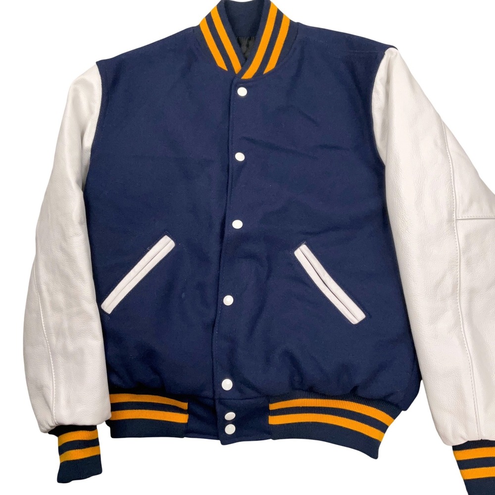 Holloway Varsity Jacket Mens Small Navy Blue White Letterman College Spirit Wool